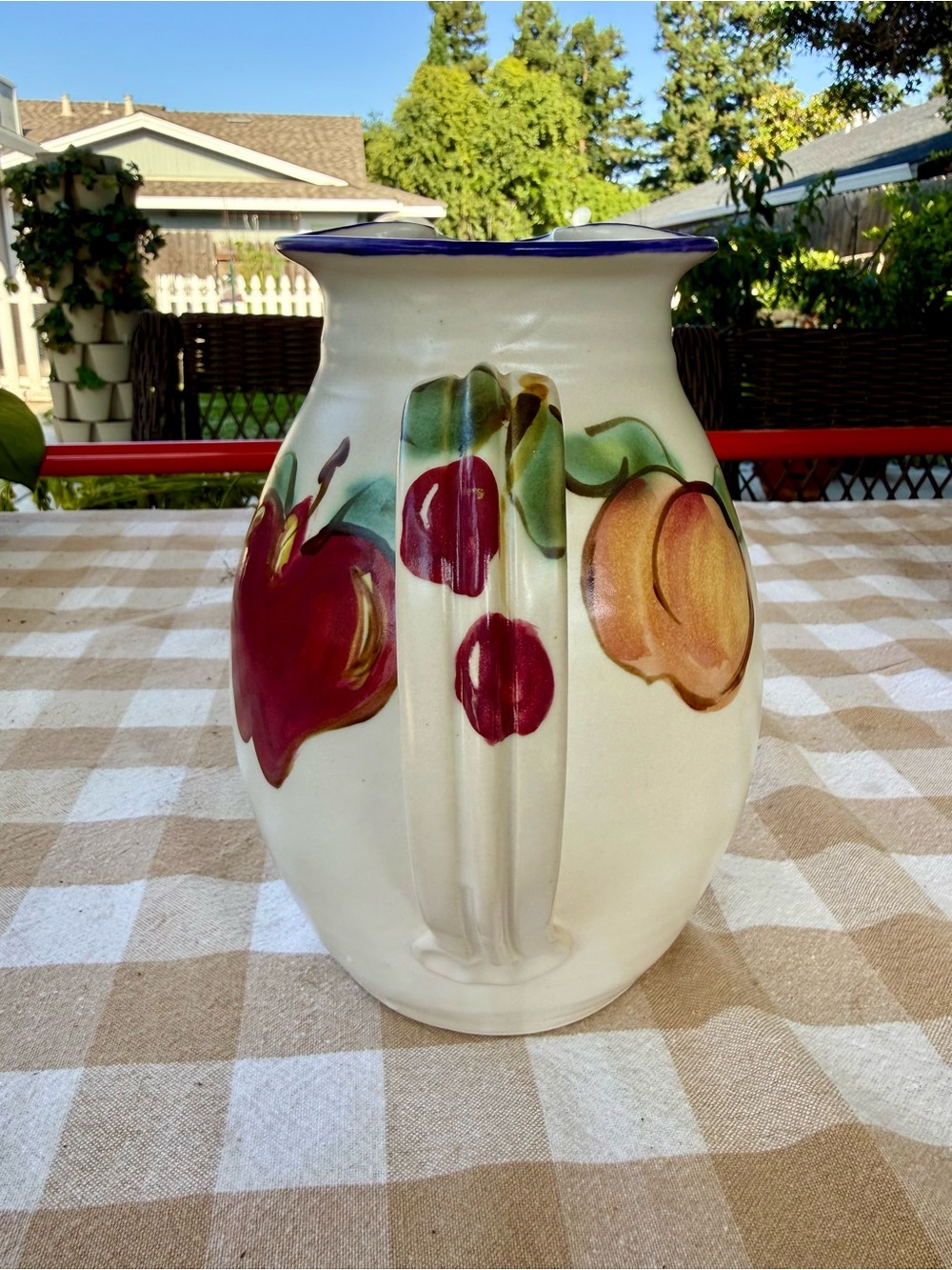 Vintage 1997 Clouds of Folsom Hand-Painted Fruit Pottery Pitcher / Vase - Picture 8 of 10